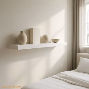 شلف MDF سفید در دکور مدرن مینیمال اتاق خواب