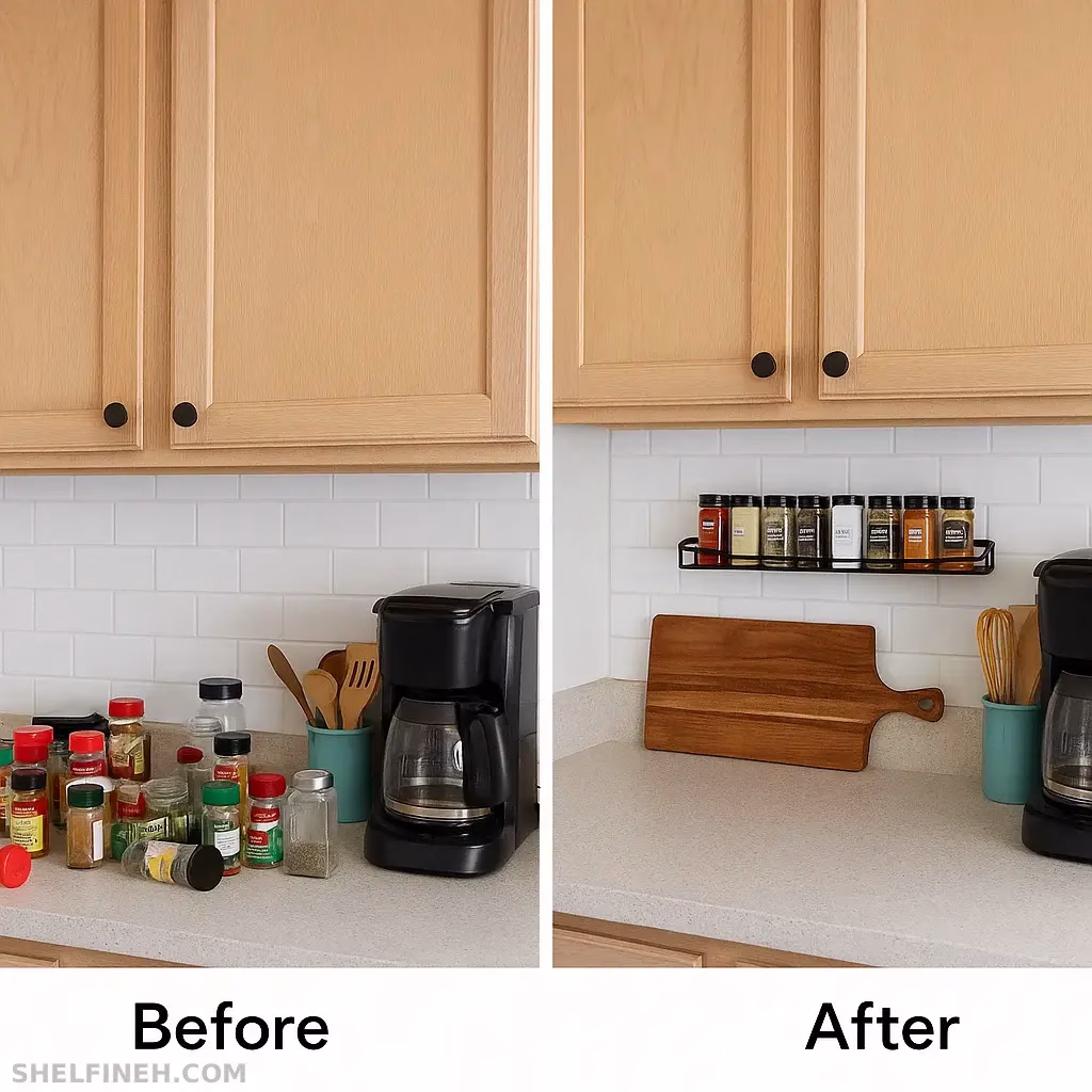 شلف فلزی باریک برای ادویه‌جات، نظم و زیبایی بیشتر