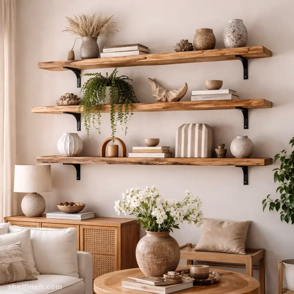 شلف چوبی طبیعی در دکوراسیون مدرن