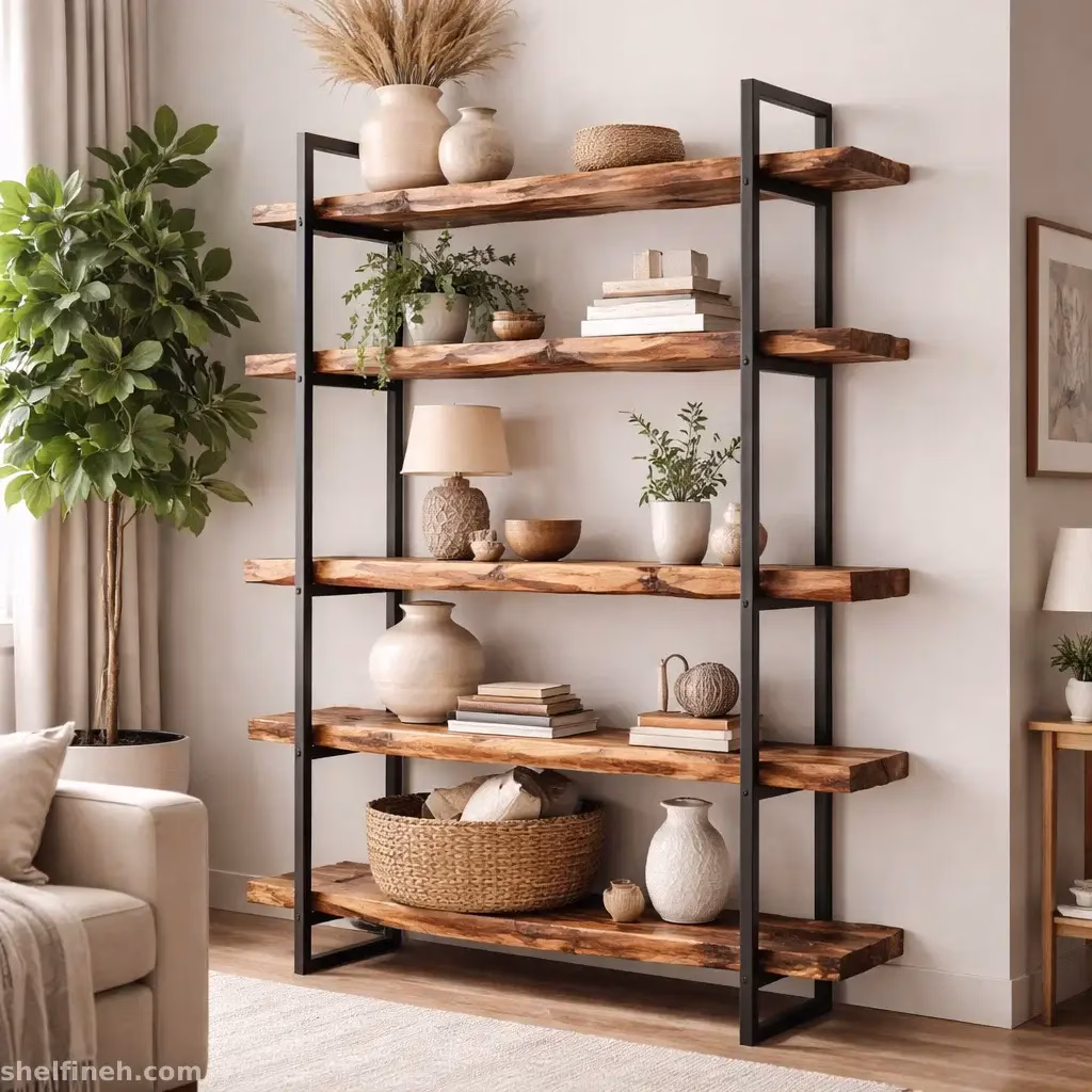 شلف چوبی طبیعی برای فضای نشیمن