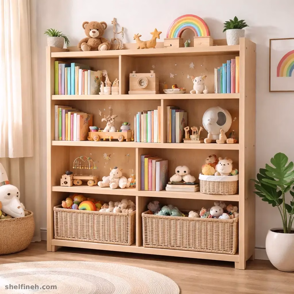 شلف چوبی طبیعی در دکوراسیون اتاق کودک