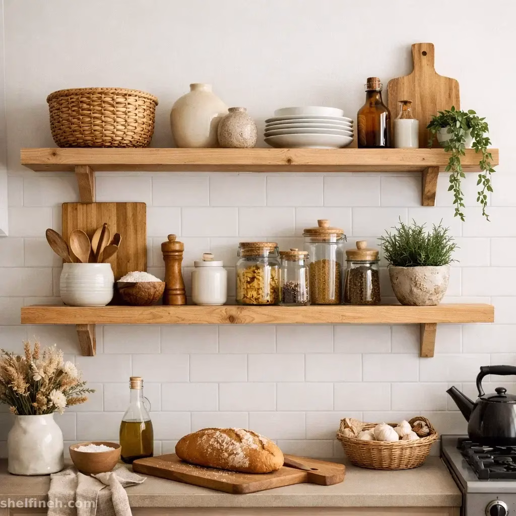 شلف چوبی طبیعی در دکوراسیون آشپزخانه (1)